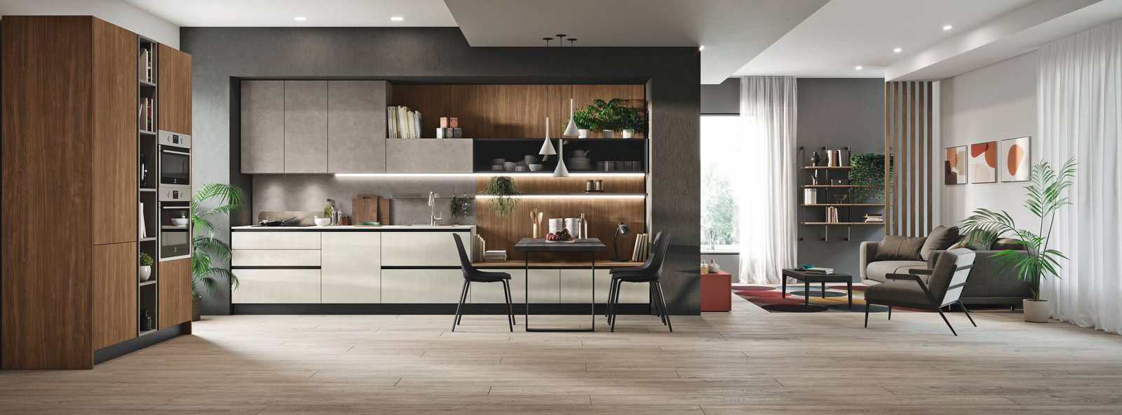 Ha le ante lisce, con le maniglie integrate effetto gola, declinate in finiture materiche e effetto legno, la composizione lineare Kaya di Stosa che è dotata di tavolo penisola, perfetto non solo per i pasti, ma anche per lo smart working, che si innesta nella boiserie attrezzata laterale. Un modulo base da 60 cm, prezzo a partire da 133 euro + IVA. www.stosacucine.com Ha le ante lisce, con le maniglie integrate effetto gola, declinate in finiture materiche e effetto legno, la composizione lineare Kaya di Stosa che è dotata di tavolo penisola, perfetto non solo per i pasti, ma anche per lo smart working, che si innesta nella boiserie attrezzata laterale. Un modulo base da 60 cm, prezzo a partire da 133 euro + IVA. www.stosacucine.com