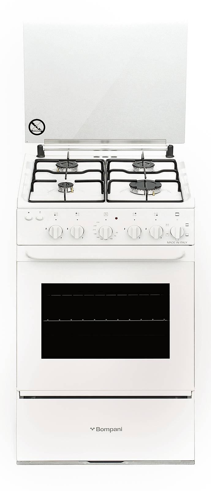 Ha quattro fuochi il piano cottura della cucina a gas bianca Diva BI540GC/N di Bompani, con accensione automatica a pulsante. Il forno elettrico con volume della cavità di 54 litri è dotato di cinque programmi di cottura. Misura L 50 x P 53 x H 85 cm. Prezzo 525 euro. www.bompani.it