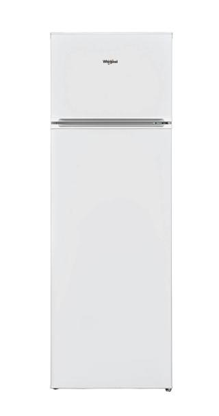 Il frigorifero a doppia porta bianco W55TM 6110 W1 di Whirlpool  ha 4 ripiani in vetro  con profilo, e un cassetto. È dotato di comodo  e sicuro porta-bottiglie. Ha una capacità lorda totale di 242 litri e dispone di scomparto  freezer a 4 stelle. Misura L 54 x P 57 x H 160 cm. Prezzo 604 euro. www.whirlpool.it