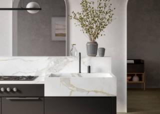 Top e lavabo nella collezione Laminam I Naturali - Calacatta Michelangelo Top e lavabo nella collezione Laminam I Naturali - Calacatta Michelangelo