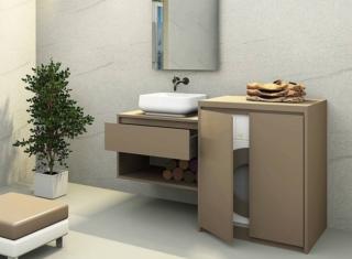 Composizione bagno con portalavatrice Wash Frame di Mastro Fiore (www.mastrofiore.it).