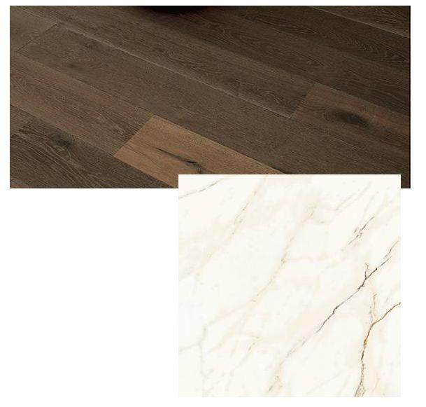 Parquet in wengè o pavimento in marmo chiaro