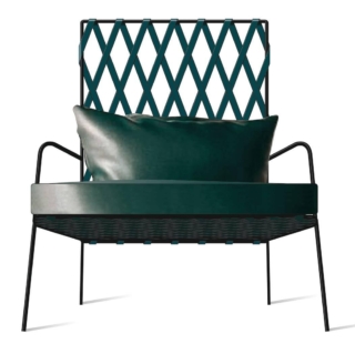 Verde scuro per la poltrona Alix di Désirée che ha lo schienale composto da fasce in cuoio colorato, disponibile in due varianti, intrecciate con un motivo a diamante. La struttura ha sottili gambe in metallo e un grande e morbido cuscino di seduta. Misura L 82 x P 86 x H 105 cm.   www.gruppoeuromobil.it Verde scuro per la poltrona Alix di Désirée che ha lo schienale composto da fasce in cuoio colorato, disponibile in due varianti, intrecciate con un motivo a diamante. La struttura ha sottili gambe in metallo e un grande e morbido cuscino di seduta. Misura L 82 x P 86 x H 105 cm.   www.gruppoeuromobil.it