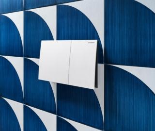 Placca di comando Geberit Sigma70 in finitura bianco opaco. Placca di comando Geberit Sigma70 in finitura bianco opaco.