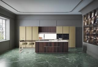 La lavorazione ondulata della superficie dell’anta risulta  molto piacevole sia al tatto - le scanalature sono regolari  e simmetriche - sia alla vista, poiché esalta la finitura di pregio.Lounge di Veneta Cucine è in vetro Laccato Verde Militare  e Canneté Rovere Scuro. Il banco snack ha top in Caranto Quartz Perseo (H 4 cm).  Una base da 60 cm prezzo su richiesta. www.venetacucine.com La lavorazione ondulata della superficie dell’anta risulta  molto piacevole sia al tatto - le scanalature sono regolari  e simmetriche - sia alla vista, poiché esalta la finitura di pregio.Lounge di Veneta Cucine è in vetro Laccato Verde Militare  e Canneté Rovere Scuro. Il banco snack ha top in Caranto Quartz Perseo (H 4 cm).  Una base da 60 cm prezzo su richiesta. www.venetacucine.com