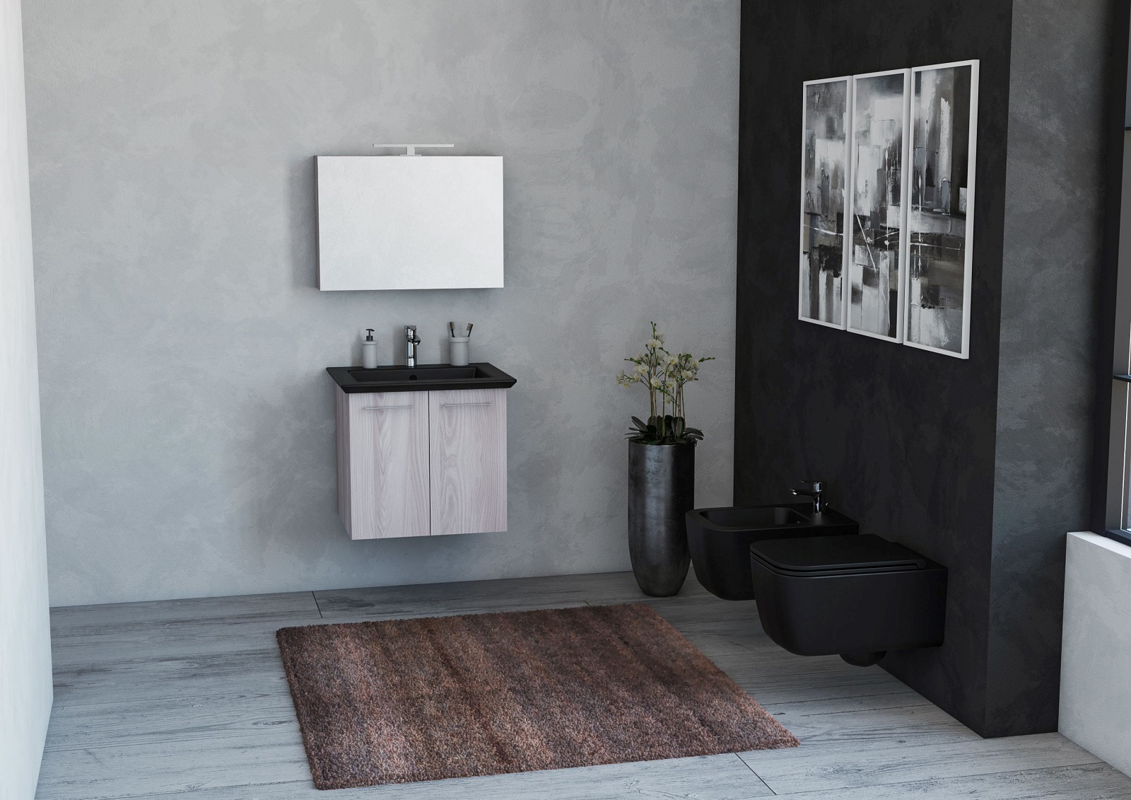 Il mobile bagno sospeso monoblocco Ghost di Xilon con due ante finitura Olmo Perla è dotato di lavabo in ceramica nero opaco. Misura L 65 x P 52 x H 58 cm. Prezzo della composizione, con specchio pensile contenitore orizzontale con apertura a vasistas e lampada a LED modello Luna  finitura cromo lucido, 1.609 euro. www.xilon.it Il mobile bagno sospeso monoblocco Ghost di Xilon con due ante finitura Olmo Perla è dotato di lavabo in ceramica nero opaco. Misura L 65 x P 52 x H 58 cm. Prezzo della composizione, con specchio pensile contenitore orizzontale con apertura a vasistas e lampada a LED modello Luna  finitura cromo lucido, 1.609 euro. www.xilon.it