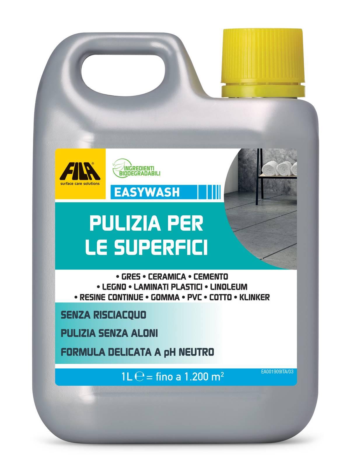 Indicato per tutti i tipi di pavimenti, Easywash di FILA Solutions ha formula delicata a pH neutro. Non lascia aloni, non necessita di risciacquo e si asciuga rapidamente. È indicato anche per le superfici trattati a cera e ad olio. Da 1 litro, prezzo 11 euro. www.filasolutions.com Indicato per tutti i tipi di pavimenti, Easywash di FILA Solutions ha formula delicata a pH neutro. Non lascia aloni, non necessita di risciacquo e si asciuga rapidamente. È indicato anche per le superfici trattati a cera e ad olio. Da 1 litro, prezzo 11 euro. www.filasolutions.com
