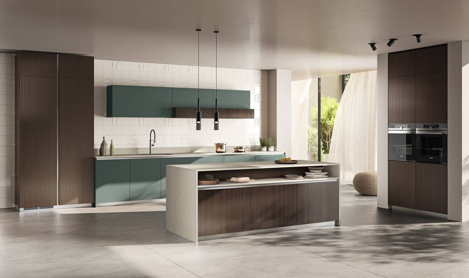 La cucina Mira di Scavolini è composta da una serie di basi e di pensili orizzontali in Fenix NTM® Verde Comodoro e da un'isola con le basi in decorativo Lodge effetto cannettato e il piano in Gres Porcellanato Moon. Prezzo su richiesta. https://www.scavolini.com La cucina Mira di Scavolini è composta da una serie di basi e di pensili orizzontali in Fenix NTM® Verde Comodoro e da un'isola con le basi in decorativo Lodge effetto cannettato e il piano in Gres Porcellanato Moon. Prezzo su richiesta. https://www.scavolini.com