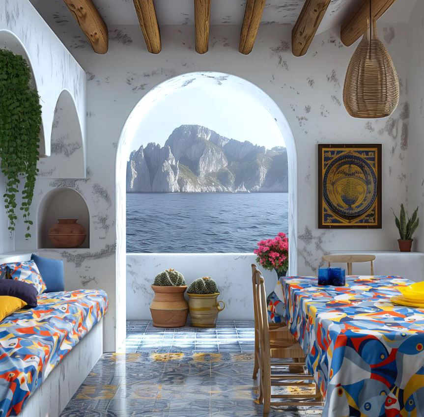 Può essere usato come copritavolo, copriletto o copridivano il telo arredo Tramonti della Linea Casa al Mare di Paola Marella in vendita su Casahomewear. Il tessuto in 100% cotone è lavabile in lavatrice e si asciuga velocemente. Può essere scelto fra due formati. Misura L 180 x P 280 cm. Prezzo 37,50 euro. Misura L 260 x P 280 cm. Prezzo 43,50 euro. www.casahomewear.com Può essere usato come copritavolo, copriletto o copridivano il telo arredo Tramonti della Linea Casa al Mare di Paola Marella in vendita su Casahomewear. Il tessuto in 100% cotone è lavabile in lavatrice e si asciuga velocemente. Può essere scelto fra due formati. Misura L 180 x P 280 cm. Prezzo 37,50 euro. Misura L 260 x P 280 cm. Prezzo 43,50 euro. www.casahomewear.com