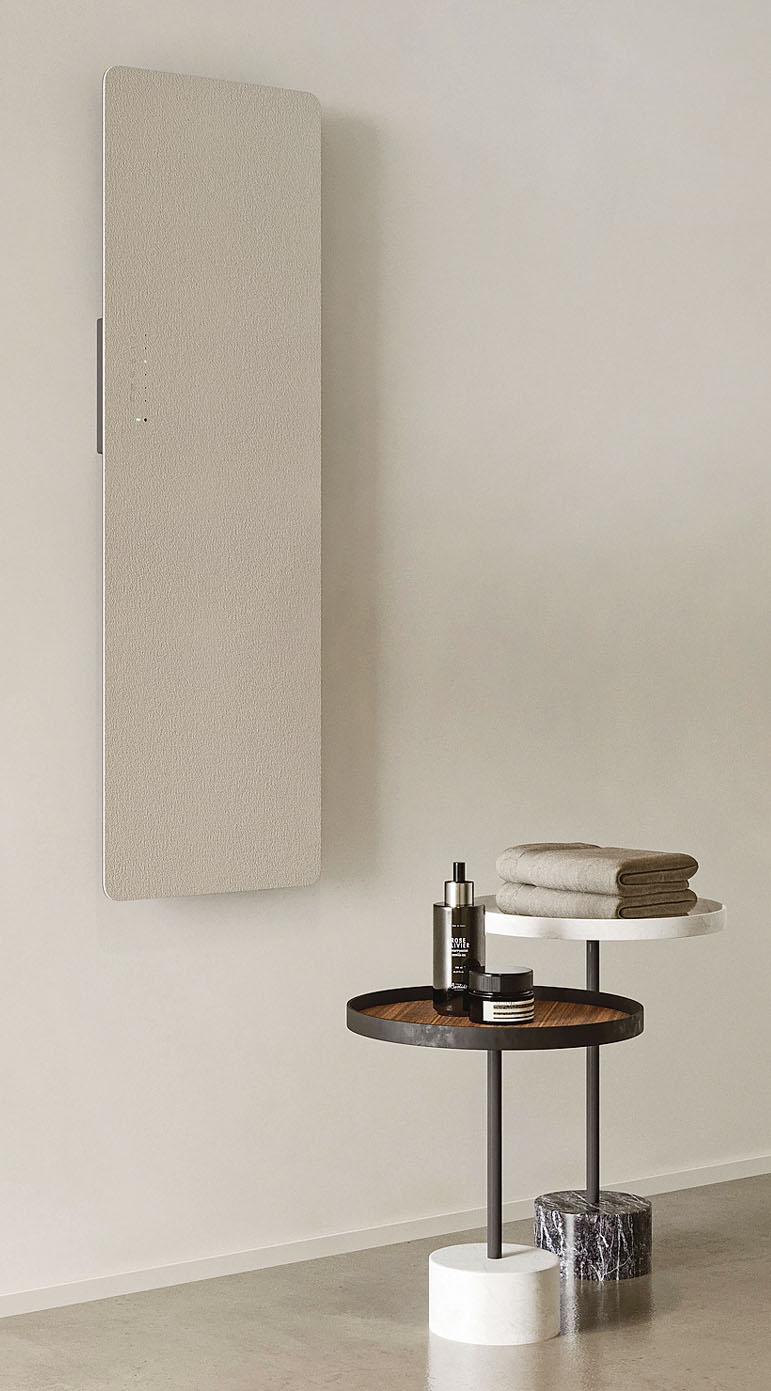 Helios di Disenia ha un design piatto, a piastra, in più materiali
e finiture; qui è in Tecnogel,
con finitura Join Sabbia. Elettrico,
è regolabile con pannello
touch screen e telecomando.
Misura L 40 x H 120 cm, L 50 x
H 100 cm o L 60 x H 122 cm.
Costa da 1.616 euro + Iva. www.disenia.it Helios di Disenia ha un design piatto, a piastra, in più materiali
e finiture; qui è in Tecnogel,
con finitura Join Sabbia. Elettrico,
è regolabile con pannello
touch screen e telecomando.
Misura L 40 x H 120 cm, L 50 x
H 100 cm o L 60 x H 122 cm.
Costa da 1.616 euro + Iva. www.disenia.it