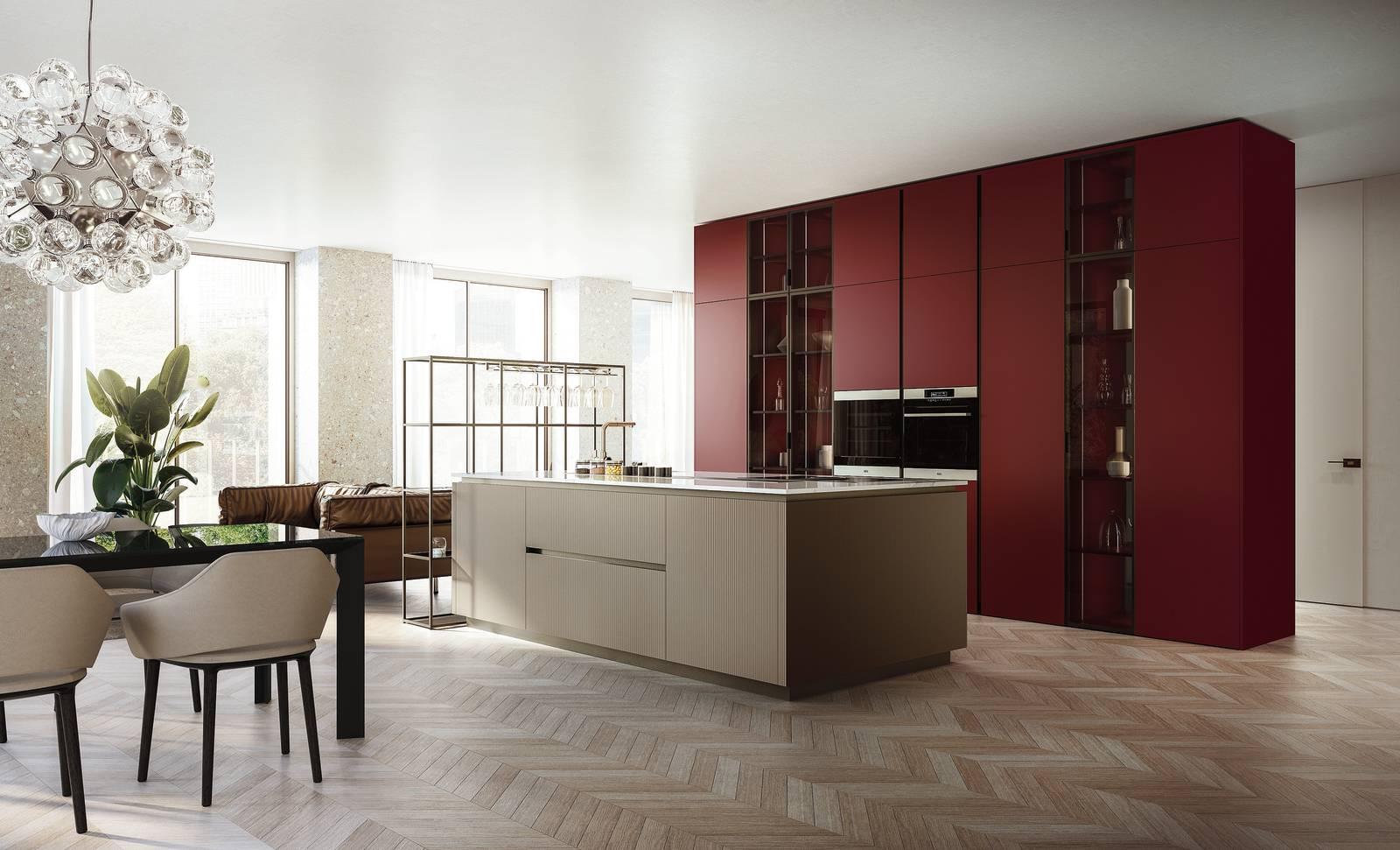 Volumi extra
e colonne ad ante rientranti, abbinati a zoccoli di altezza ridotta, offrono una maggiore capacità contenitiva
Lounge di Veneta Cucine (www.venetacucine.com) ha alte colonne laccate Rosso Roma finitura Metallo e isola di vetro Canneté Cappuccino. Libreria Gravity e vetrine Sunset alleggeriscono
la composizione. Una base
da 60 cm costa a partire da 399 euro. Volumi extra
e colonne ad ante rientranti, abbinati a zoccoli di altezza ridotta, offrono una maggiore capacità contenitiva
Lounge di Veneta Cucine (www.venetacucine.com) ha alte colonne laccate Rosso Roma finitura Metallo e isola di vetro Canneté Cappuccino. Libreria Gravity e vetrine Sunset alleggeriscono
la composizione. Una base
da 60 cm costa a partire da 399 euro.