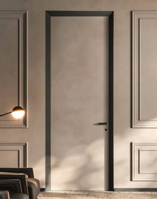 Eclisse 40 Collection
di Eclisse ha la particolarità del telaio in alluminio anodizzato
con profili inclinati a 40 gradi da un lato, mentre dall’altro
la porta è filomuro. Con pannello
grezzo con primer da colorare come il muro o rivestire
con carta da parati e maniglia, nella misura L 80 x H 270 cm, costa 2.040 euro. www.eclisse.it