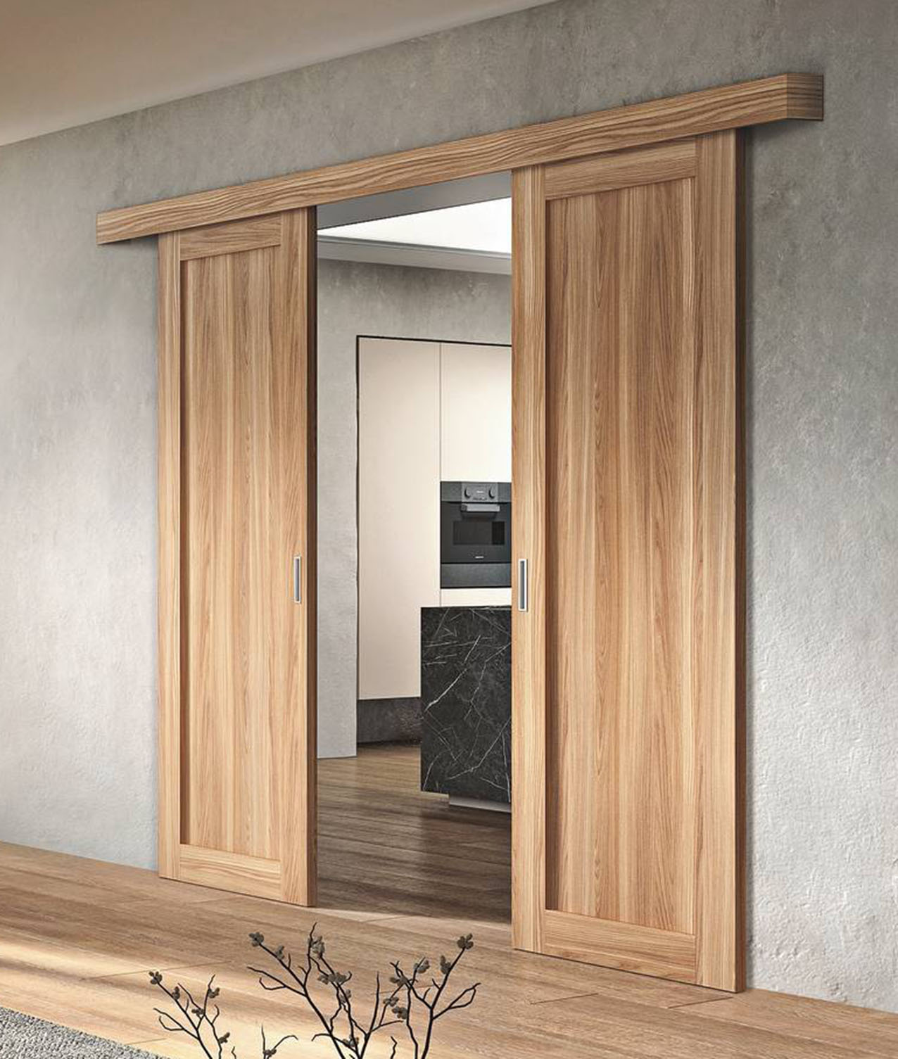 Linea neoclassica
per la porta scorrevole
Fenice art. F36 della linea Plantext di GD Dorigo
che ha due ante con rivestimento in laminato Plantext dall’effetto materico, resistente a graffi e usura. Qui è nella finitura Giada, coordinata con la fascia che nasconde il meccanismo. Costa da 2.608 euro. www.gd-dorigo.com