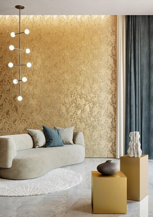 I decori preziosi ed eleganti di Wonderwall Precious di Cotto d’Este hanno inserti dorati e argentati capaci di valorizzare gli ambienti meno illuminati, dare risalto ad una nicchia o rivestire pareti o colonne portanti. Quattro i soggetti: Golden e Silver Slab e Golden e Silver Leaf; Slab ha una texture simile a un tessuto e risulta morbida al tatto, Leaf è tridimensionale con trama foliage. Il riflesso è marcato e brillante. Le lastre sono in Kerlite, gres porcellanato laminato ultrasottile con rinforzo in fibra di vetro. www.cottodeste.it I decori preziosi ed eleganti di Wonderwall Precious di Cotto d’Este hanno inserti dorati e argentati capaci di valorizzare gli ambienti meno illuminati, dare risalto ad una nicchia o rivestire pareti o colonne portanti. Quattro i soggetti: Golden e Silver Slab e Golden e Silver Leaf; Slab ha una texture simile a un tessuto e risulta morbida al tatto, Leaf è tridimensionale con trama foliage. Il riflesso è marcato e brillante. Le lastre sono in Kerlite, gres porcellanato laminato ultrasottile con rinforzo in fibra di vetro. www.cottodeste.it