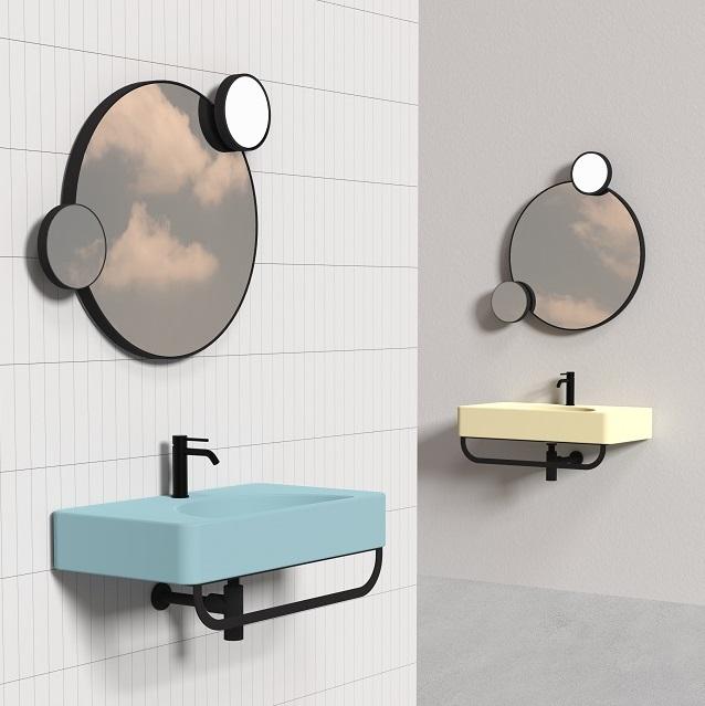 La collezione Lunaris™ di Alice Ceramica si compone di lavabi in ceramica, strutture in acciaio inossidabile e specchio circolare, completo di accessorio illuminante e specchio zoom. Il lavabo con smalto antibatterico ha vasca semicircolare inscritta in una struttura con spigoli smussati e piano d’appoggio, in numerosi colori e finiture, sia opache che lucide, o Materia in decalcomania e Metalli. Può essere abbinato alla struttura con barra porta asciugamano e piano in ceramica o cassetto laccato. www.aliceceramica.com La collezione Lunaris™ di Alice Ceramica si compone di lavabi in ceramica, strutture in acciaio inossidabile e specchio circolare, completo di accessorio illuminante e specchio zoom. Il lavabo con smalto antibatterico ha vasca semicircolare inscritta in una struttura con spigoli smussati e piano d’appoggio, in numerosi colori e finiture, sia opache che lucide, o Materia in decalcomania e Metalli. Può essere abbinato alla struttura con barra porta asciugamano e piano in ceramica o cassetto laccato. www.aliceceramica.com
