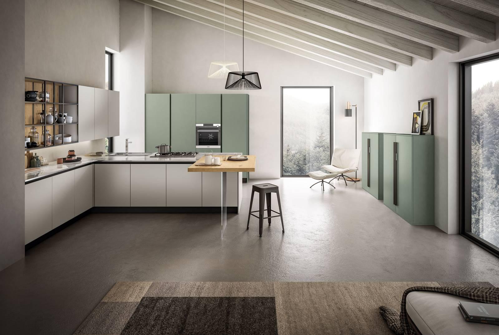 Cucina a vista sul living. Modello Cloe di Arredo3 Cucina a vista sul living. Modello Cloe di Arredo3