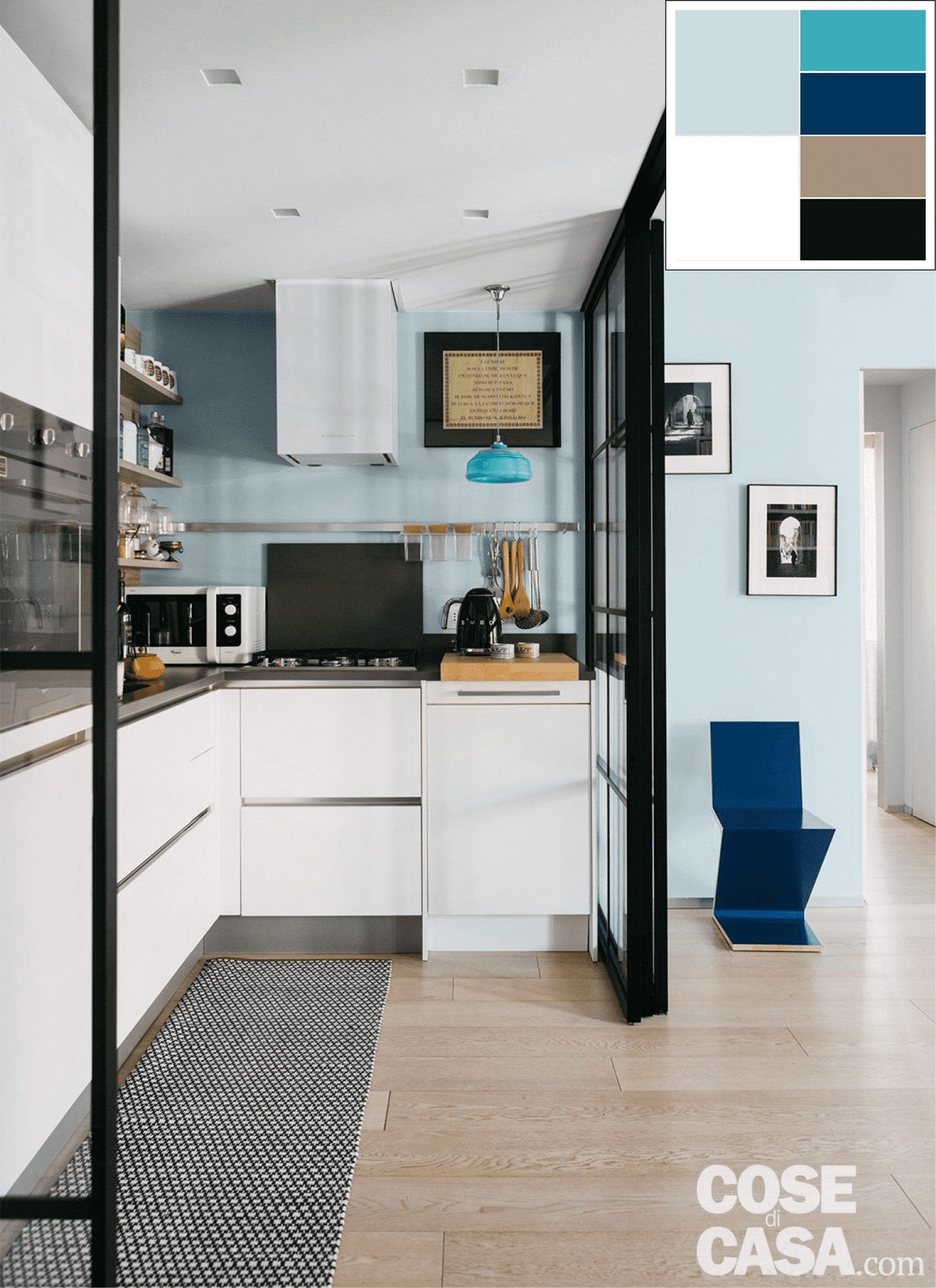 cucina parete azzurra