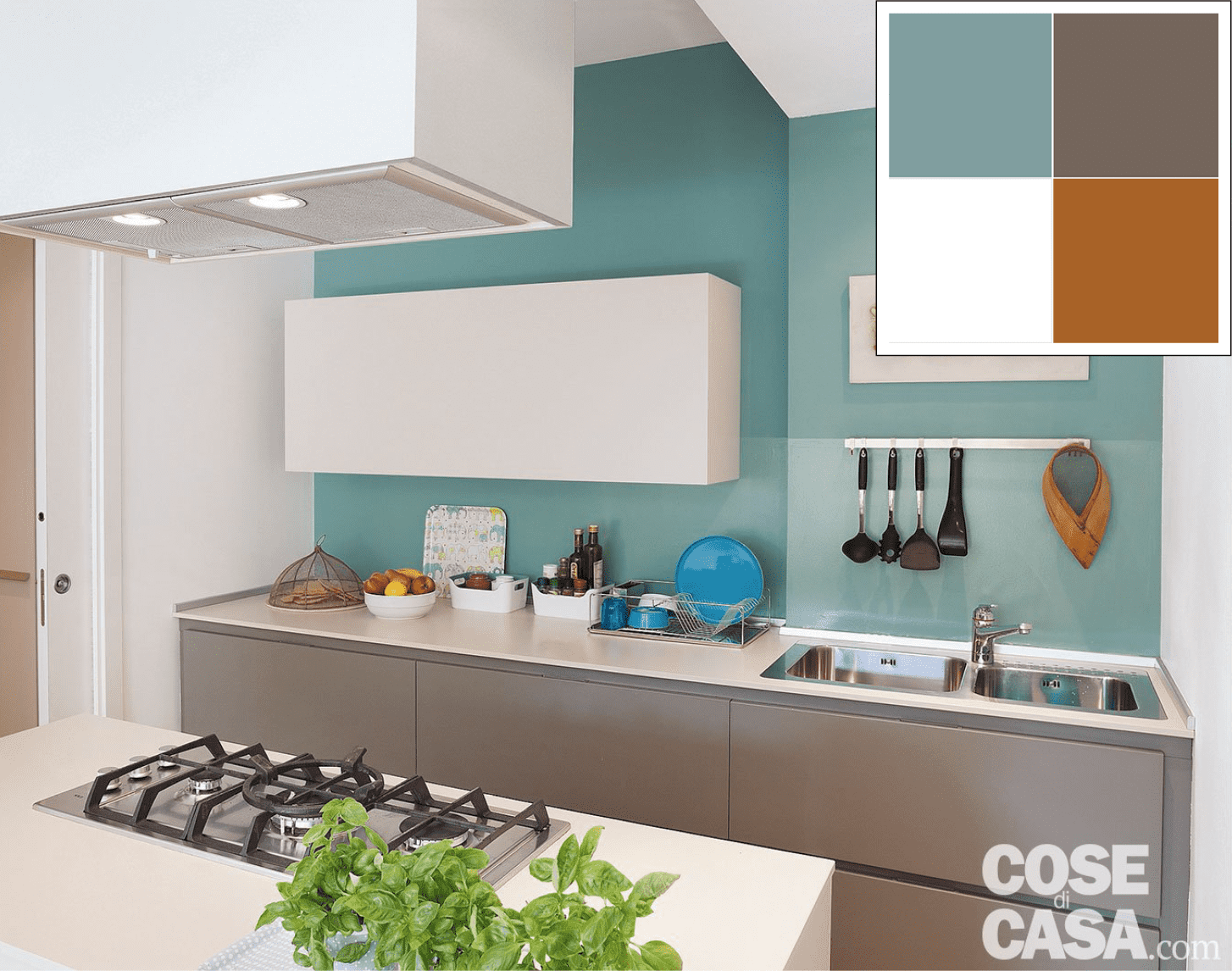 cucina piano lavoro parete azzurro