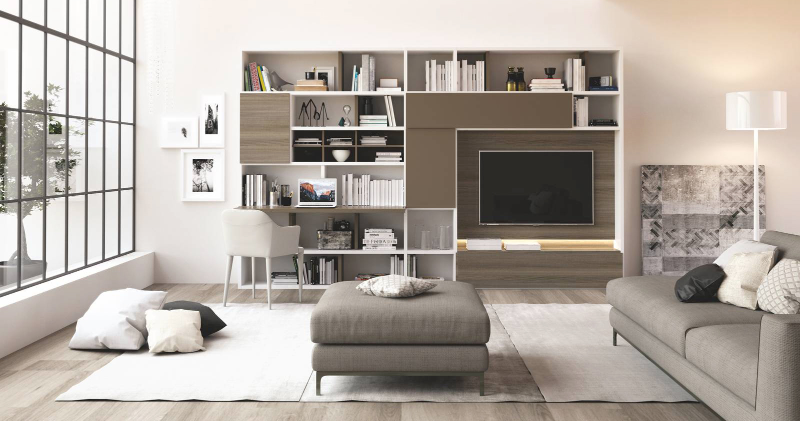 Fa parte della collezione Solida Day di La Casa Moderna il mobile per il soggiorno dotato di pannello porta Tv, di ante in laminato effetto legno e laccato opaco e di un piano ribalta uso scrittoio perfetto per l'home office. La struttura in materico con una forma geometrica è facile da ambientare.   Misura L 348 x P 36,5 x H 219,1 cm. Prezzo su richiesta. www.lacasamoderna.com Fa parte della collezione Solida Day di La Casa Moderna il mobile per il soggiorno dotato di pannello porta Tv, di ante in laminato effetto legno e laccato opaco e di un piano ribalta uso scrittoio perfetto per l'home office. La struttura in materico con una forma geometrica è facile da ambientare.   Misura L 348 x P 36,5 x H 219,1 cm. Prezzo su richiesta. www.lacasamoderna.com