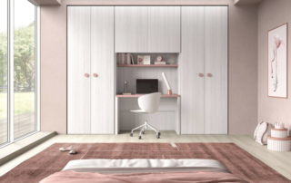 Colori chiari e luminosi per la soluzione salvaspazio nella cameretta Young di Felver Casa che si articola intorno all'armadio con scrivania incorporata: le ante a battente sono declinate nella finitura rovere nordico, mentre il piano e la mensola sono rosa come i pomelli. La composizione completa misura L 310 x P 58 x H 247 cm. Prezzo 1.607 euro. www.felver.it Colori chiari e luminosi per la soluzione salvaspazio nella cameretta Young di Felver Casa che si articola intorno all'armadio con scrivania incorporata: le ante a battente sono declinate nella finitura rovere nordico, mentre il piano e la mensola sono rosa come i pomelli. La composizione completa misura L 310 x P 58 x H 247 cm. Prezzo 1.607 euro. www.felver.it