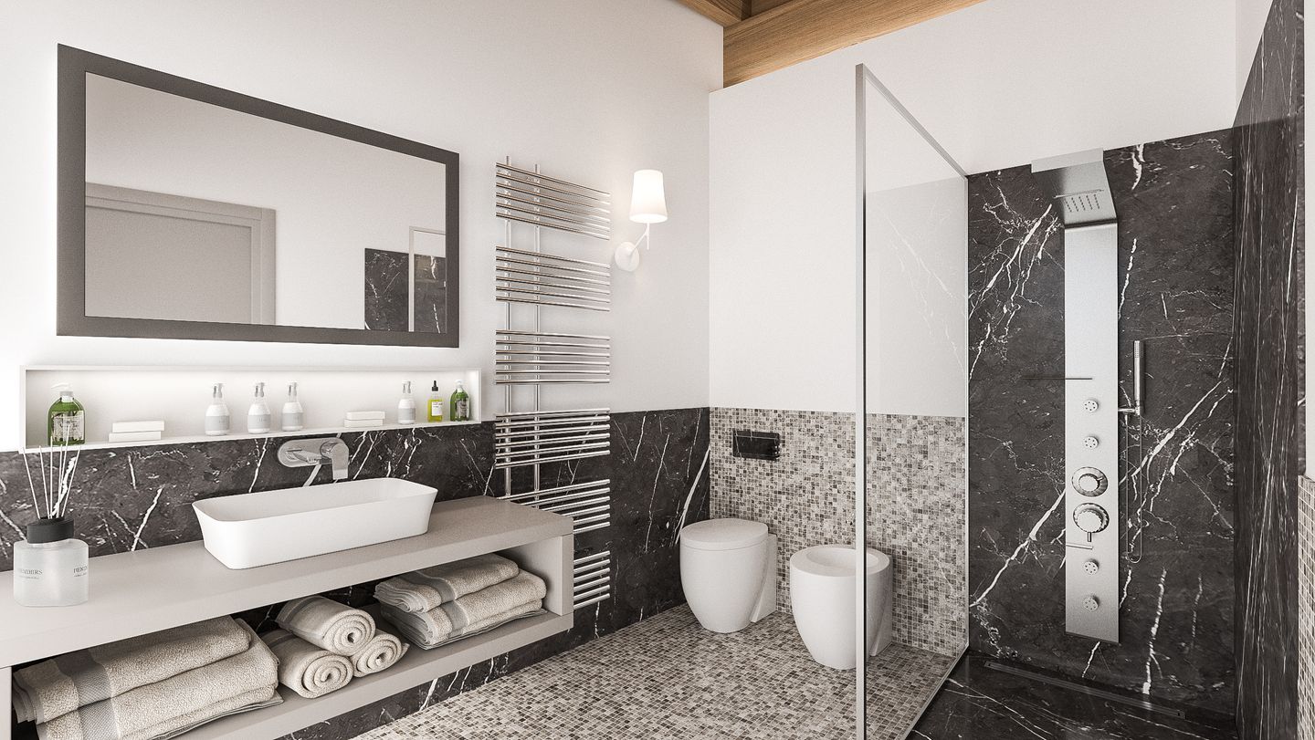 bagno bianco nero e grigio mosaico GoPillar bagno bianco nero e grigio mosaico GoPillar