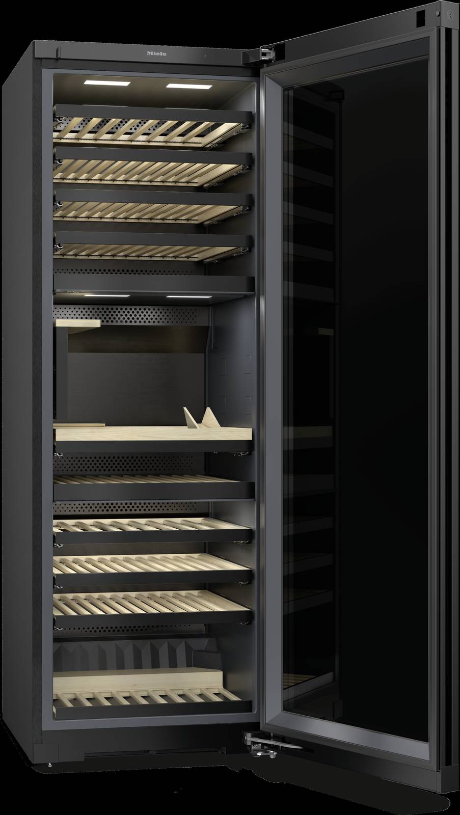 Cantinetta completa di set sommelier.
Con tre zone di temperatura a regolazione personalizzata, la cantinetta KWT 4999 F in vetro nero ossidiana di Miele, ha vetro isolante resistente ai raggi UV che protegge il vino in modo perfetto e sistema ActiveHumidity con cui è possibile regolare l'umidità dell'aria in modo personalizzato. È completa di Set sommelier con vassoio rimovibile con base in silicone, per servire champagne o vino bianco in bicchieri refrigerati. Misura L 70 x P 78 x H 201 cm. Prezzo 7.099 euro. www.miele.it Cantinetta completa di set sommelier.
Con tre zone di temperatura a regolazione personalizzata, la cantinetta KWT 4999 F in vetro nero ossidiana di Miele, ha vetro isolante resistente ai raggi UV che protegge il vino in modo perfetto e sistema ActiveHumidity con cui è possibile regolare l'umidità dell'aria in modo personalizzato. È completa di Set sommelier con vassoio rimovibile con base in silicone, per servire champagne o vino bianco in bicchieri refrigerati. Misura L 70 x P 78 x H 201 cm. Prezzo 7.099 euro. www.miele.it