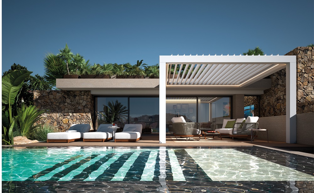 Pergospace di BT Group è una pergola bioclimatica in alluminio, con struttura addossata o autoportante con gronda perimetrale integrata nei montanti che permette la raccolta dell'acqua piovana. La copertura è a lamelle in alluminio orientabili da 0 a 140°, attivabile da motore lineare, per regolare la protezione dal sole e riparare dalla pioggia. La struttura è personalizzabile per colore ed è possibile aggiungere luci a led, per usufruire dello spazio anche quando è buio. La misura massima è L 450 x P 800 cm. https://btgroup.it Pergospace di BT Group è una pergola bioclimatica in alluminio, con struttura addossata o autoportante con gronda perimetrale integrata nei montanti che permette la raccolta dell'acqua piovana. La copertura è a lamelle in alluminio orientabili da 0 a 140°, attivabile da motore lineare, per regolare la protezione dal sole e riparare dalla pioggia. La struttura è personalizzabile per colore ed è possibile aggiungere luci a led, per usufruire dello spazio anche quando è buio. La misura massima è L 450 x P 800 cm. https://btgroup.it