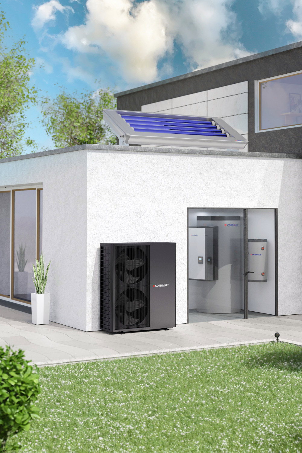Sistema completo a pompa di calore VESTALIS® Combi & Sistema solare termico compatto Stratos 4S Heat Storage Sistema completo a pompa di calore VESTALIS® Combi & Sistema solare termico compatto Stratos 4S Heat Storage