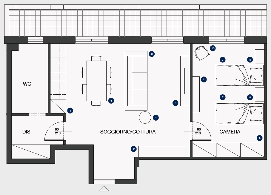 Soluzione 1 planimetria con arredi