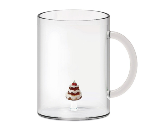 È in vetro borosilicato la tazza di WD Lifestyle che ha al suo interno un soggetto realizzato artigianalmente in vetro soffiato, qui un albero di Natale: ogni pezzo è “unico”. Misura Ø 11 x H 8 cm e costa 16,90 euro. www.wdlifestyle.it