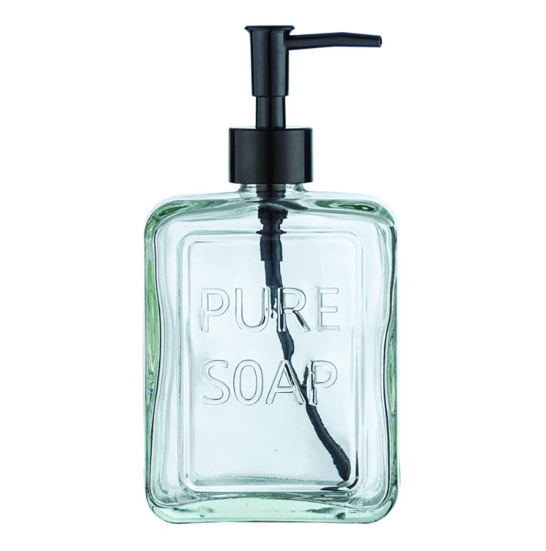 Ispirazione retrò per il dispenser Pure soap di Wenko (90113528) realizzato in vetro trasparente con finitura lucida e dettagli in rilievo; l'erogatore è in plastica nera. Misura L 9,5 x P 6 x H 20 cm. Prezzo 7,29 euro. Ispirazione retrò per il dispenser Pure soap di Wenko (90113528) realizzato in vetro trasparente con finitura lucida e dettagli in rilievo; l'erogatore è in plastica nera. Misura L 9,5 x P 6 x H 20 cm. Prezzo 7,29 euro.