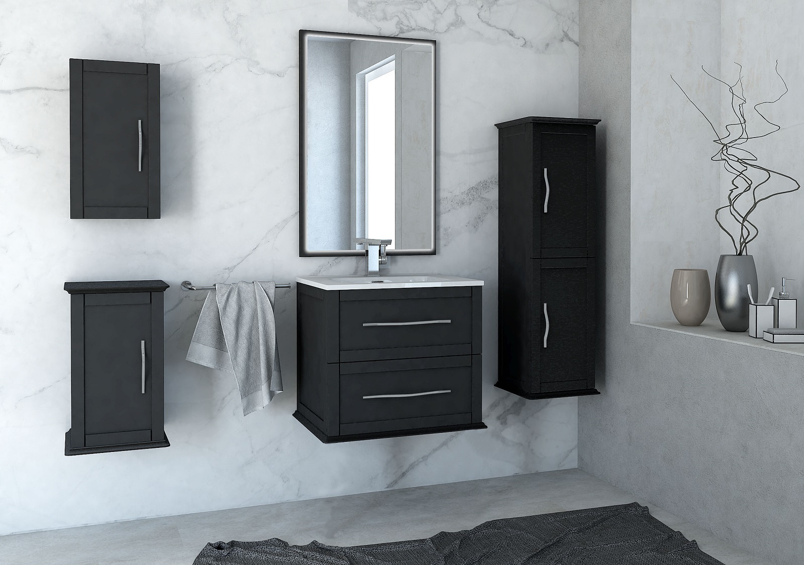 Il pensile per bagno senza luce Tiffany, nella foto a sinistra a lato dello specchio, di Leroy Merlin con anta a chiusura rallentata ha finitura grafite opaco. Misura L 30 x P 20 x H 55 cm. Prezzo 133 euro. www.leroymerlin.it Il pensile per bagno senza luce Tiffany, nella foto a sinistra a lato dello specchio, di Leroy Merlin con anta a chiusura rallentata ha finitura grafite opaco. Misura L 30 x P 20 x H 55 cm. Prezzo 133 euro. www.leroymerlin.it