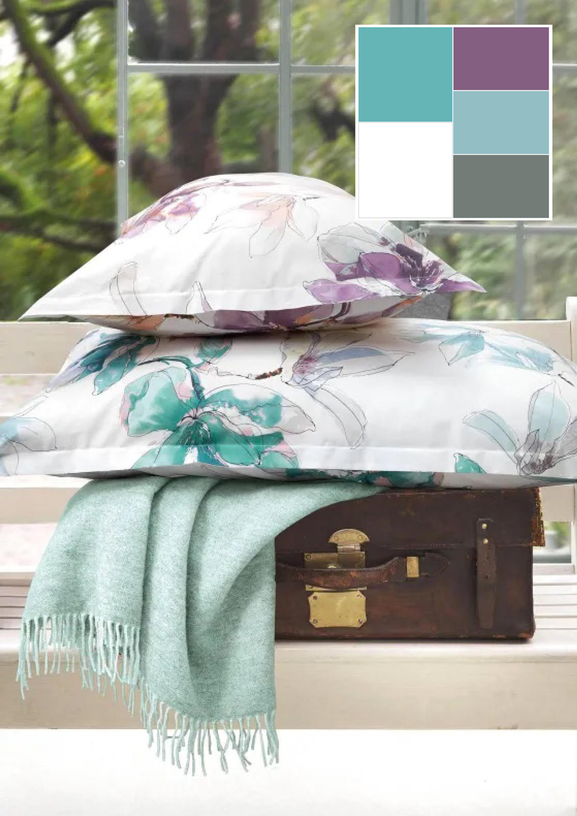 Un tocco color Tiffany nei fiori delle federe Mika collezione Wonder di Somma1867 (www.somma1867.com)