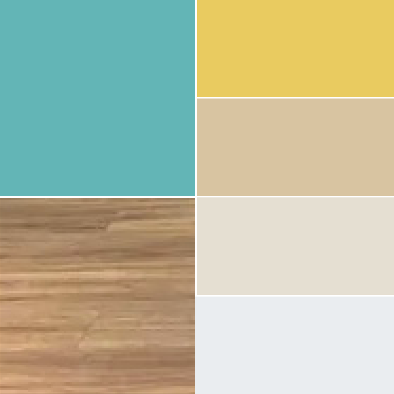 Abbinamento color Tiffany con legno, giallo ocra, sabbia, beije, grigio charissimo