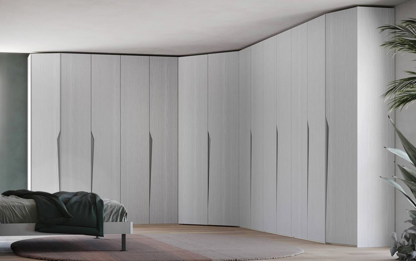 Il grande armadio angolare New Zenit di Giessegi ha le ante a battente, con maniglie a gola, in nobilitato Nuvola Frassinato con venatura a vista che si trasforma in elemento decorativo. Ogni modulo è dotato di un ripiano, di una maniglia e della chiusura delle ante ammortizzata. Misura L.359,8/457,8 x P 61 x H.262 cm. Prezzo 5.278 euro + IVA. www.giessegi.it Il grande armadio angolare New Zenit di Giessegi ha le ante a battente, con maniglie a gola, in nobilitato Nuvola Frassinato con venatura a vista che si trasforma in elemento decorativo. Ogni modulo è dotato di un ripiano, di una maniglia e della chiusura delle ante ammortizzata. Misura L.359,8/457,8 x P 61 x H.262 cm. Prezzo 5.278 euro + IVA. www.giessegi.it