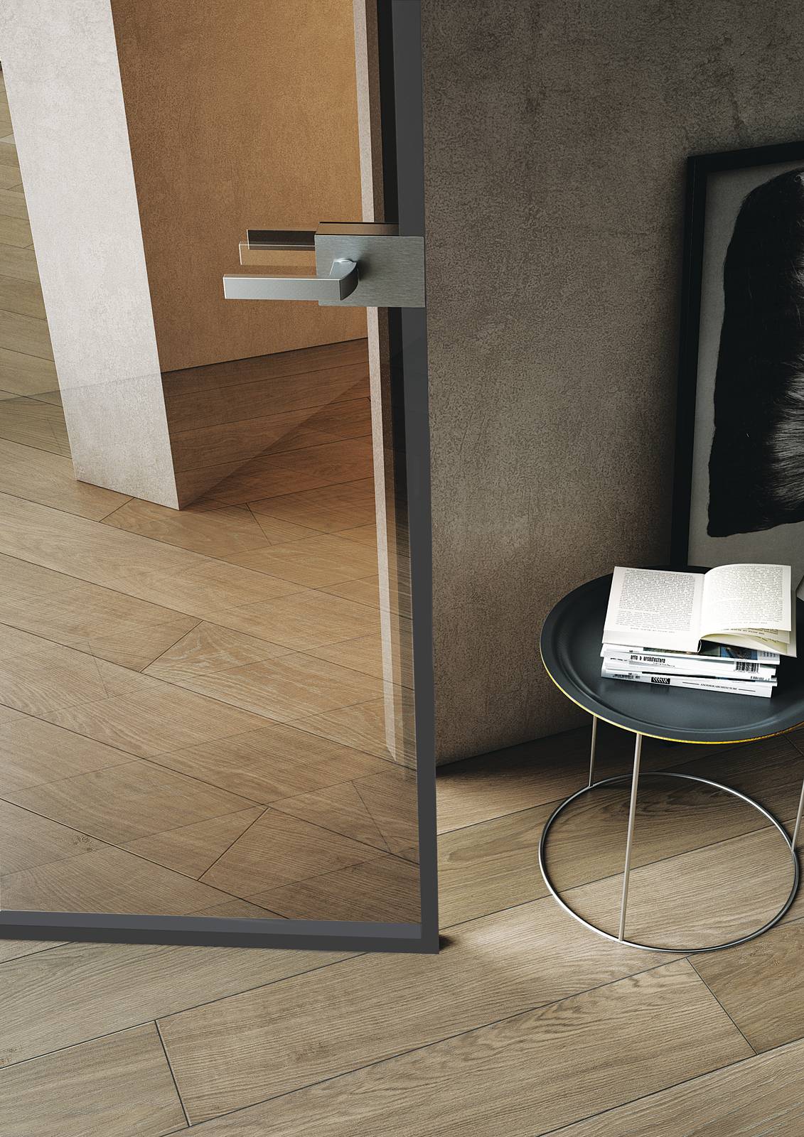 CRYSTAL FILOMURO, battente, Minima Crystal, Profilo Argento, Vetro Reflex Bronzo, Maniglia Geneve CRYSTAL FILOMURO, battente, Minima Crystal, Profilo Argento, Vetro Reflex Bronzo, Maniglia Geneve