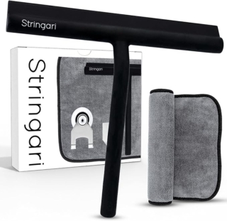 Stringari Tergivetro per Doccia con Panno in Microfibra e Gancio - Tira Acqua Acciaio Inox Rivestito in Silicon Stringari Tergivetro per Doccia con Panno in Microfibra e Gancio - Tira Acqua Acciaio Inox Rivestito in Silicon