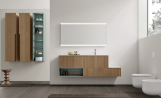 La nuova finitura millerighe della collezione Elite di Gruppo Geromin esalta l’essenza del legno che ha molte forme, tonalità e matericità offrendo un bagno dal gusto ricercato. Nella composizione in foto la base in finitura Noce Millerighe con modulo a giorno in laccato Slavia Opaco si abbina la top con lavabo integrato in Gres Bianco Statuario e a lato colonne H 160 cm in Rovere Noce Millerighe. Misura base L 175 x P 50 x H 60 + 1,2 top cm ed il prezzo è su richiesta, www.gruppogeromin.com La nuova finitura millerighe della collezione Elite di Gruppo Geromin esalta l’essenza del legno che ha molte forme, tonalità e matericità offrendo un bagno dal gusto ricercato. Nella composizione in foto la base in finitura Noce Millerighe con modulo a giorno in laccato Slavia Opaco si abbina la top con lavabo integrato in Gres Bianco Statuario e a lato colonne H 160 cm in Rovere Noce Millerighe. Misura base L 175 x P 50 x H 60 + 1,2 top cm ed il prezzo è su richiesta, www.gruppogeromin.com