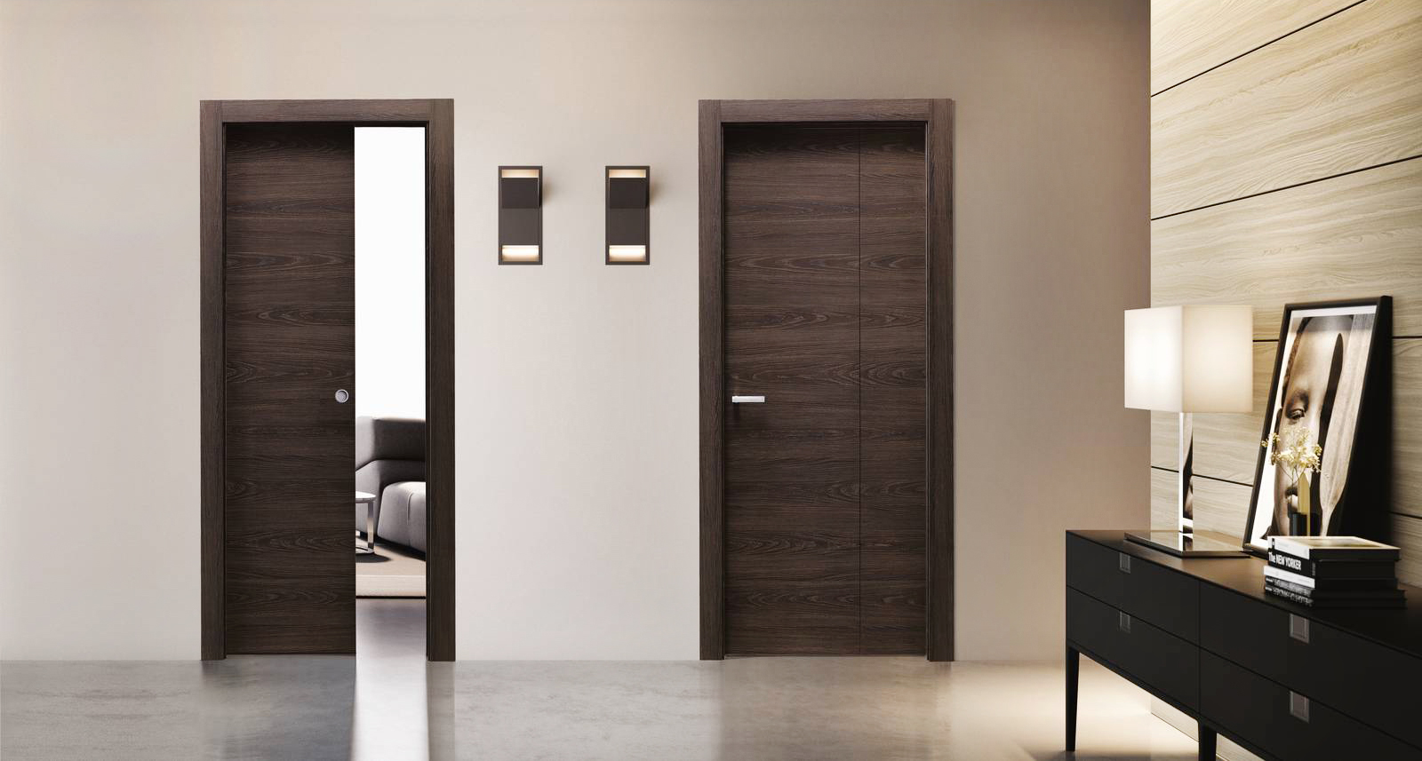 Materik 111 M, apertura a scomparsa, finitura Bruno, Telaio KSKT, maniglia unghiata tonda Materik 111 M, apertura a scomparsa, finitura Bruno, Telaio KSKT, maniglia unghiata tonda