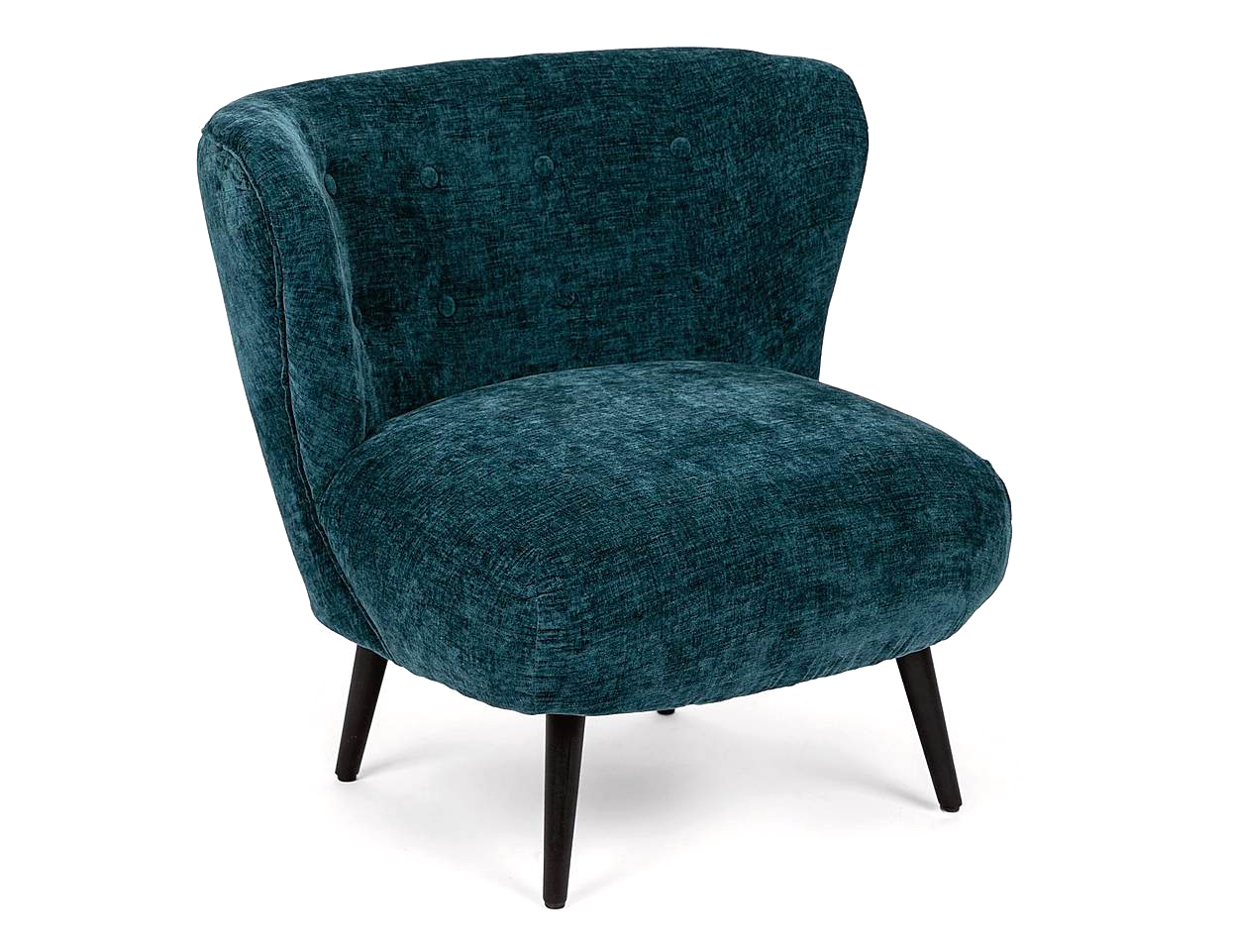 La poltrona Joline di Deghi (157,98 euro) è rivestita in tessuto di ciniglia e ha lo schienale trapuntato. L'imbottitura è in schiuma poliuretanica,  le gambe sono in legno laccato. Misura L 78 x P 79 x H 73 cm. www.deghi.it