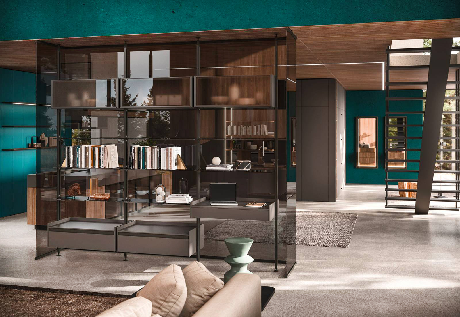 Fa parte del progetto Feeling Home di Arrital la libreria Vertical, con i ripiani in vetro Bronzo Lineo e pensili Gem montati sul sistema a palo, che è collocata come elemento divisorio tra la cucina Ak Project e il living. Prezzo su richiesta. www.arrital.it Fa parte del progetto Feeling Home di Arrital la libreria Vertical, con i ripiani in vetro Bronzo Lineo e pensili Gem montati sul sistema a palo, che è collocata come elemento divisorio tra la cucina Ak Project e il living. Prezzo su richiesta. www.arrital.it