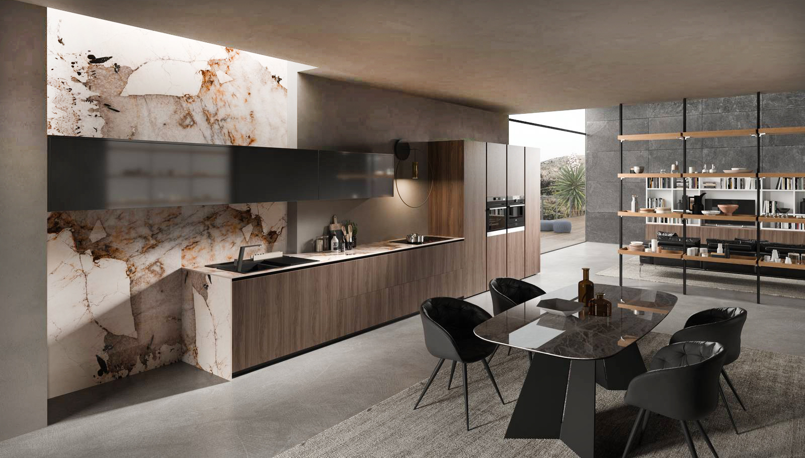 La cucina LAB13 di Aran Cucine è separata dalla zona giorno dalla libreria Watch-it, composta da mensole e vassoi in legno di frassino, che è fissata al soffitto e lascia passare la luce. Le ante Rigoletto delle basi e delle colonne nella zona operativa sono realizzate in noce americano naturale e sono caratterizzate da una lavorazione cannetè. Un modulo base da 60 cm, prezzo a partire da 810 euro + Iva. www.arancucine.it La cucina LAB13 di Aran Cucine è separata dalla zona giorno dalla libreria Watch-it, composta da mensole e vassoi in legno di frassino, che è fissata al soffitto e lascia passare la luce. Le ante Rigoletto delle basi e delle colonne nella zona operativa sono realizzate in noce americano naturale e sono caratterizzate da una lavorazione cannetè. Un modulo base da 60 cm, prezzo a partire da 810 euro + Iva. www.arancucine.it