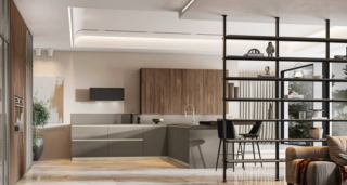 La libreria attrezzata a tutta altezza, con la struttura in alluminio Vertical Line nella finitura ghisa con mensole in laminato Fenix Grigio Londra, permette  alla zona operativa Loft 2.2 di Arrex Le Cucine di dialogare con il soggiorno. L'elemento centrale  L, con le basi in Fenix Grigio Londra, è dotato di un piano snack scorrevole in Fenix Cacao Orinoco; le colonne e i pensili sono dotati di ante nella finitura Noce Avana. Un modulo base da 60 m, prezzo 253 euro + Iva. www.arrex.it La libreria attrezzata a tutta altezza, con la struttura in alluminio Vertical Line nella finitura ghisa con mensole in laminato Fenix Grigio Londra, permette  alla zona operativa Loft 2.2 di Arrex Le Cucine di dialogare con il soggiorno. L'elemento centrale  L, con le basi in Fenix Grigio Londra, è dotato di un piano snack scorrevole in Fenix Cacao Orinoco; le colonne e i pensili sono dotati di ante nella finitura Noce Avana. Un modulo base da 60 m, prezzo 253 euro + Iva. www.arrex.it