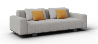 Il divano letto Haden di Milano Bedding, che coniuga un design lineare con un rivestimento trapuntato, si apre e si trasforma in un comodo letto francese lungo 200 cm; nella parte inferiore trova posto in un comodo contenitore in cui riporre cuscini e biancheria. È corredato di una  barra in metallo con finitura black nickel che sorregge la struttur e incorpora i piedini; è disponibile con o senza braccioli. Misura L 244 x P 103/202 x H 76 cm. https://www.milanobedding.it - Salone del Mobile, padiglione 11, stand H20.