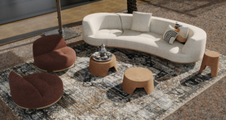 Il divano componibile outdoor Bordone di MyHome Collection ha una forma morbida e sinuosa; la struttura è realizzata in multistrato marino e l’imbottitura in poliuretano da esterni a cellula aperta; i piedi sono in acciaio zincato verniciato.https://www.myhomecollection.it - Salone del Mobile, padiglione 18, stand D04.