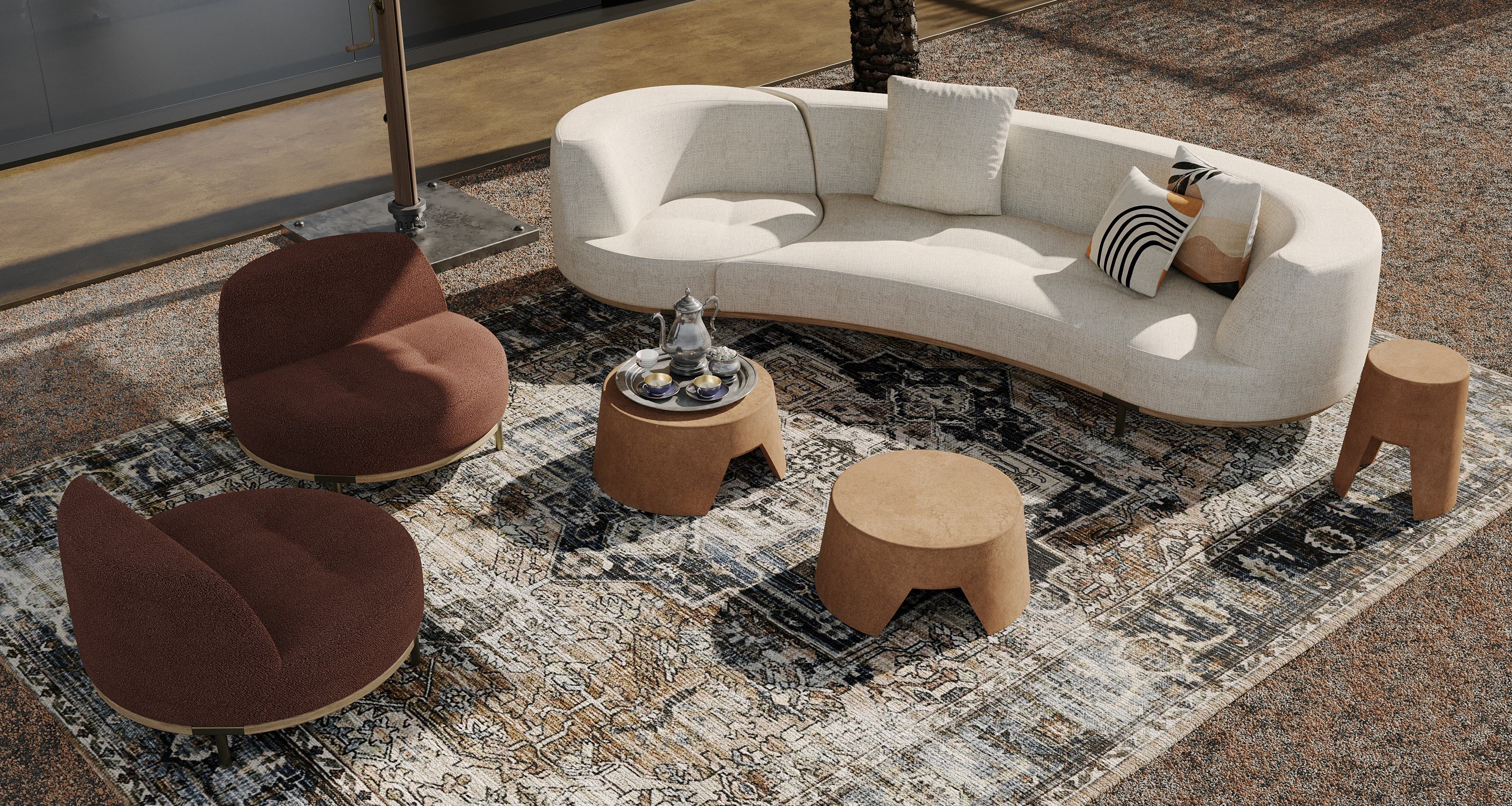Il divano componibile outdoor Bordone di MyHome Collection ha una forma morbida e sinuosa; la struttura è realizzata in multistrato marino e l’imbottitura in poliuretano da esterni a cellula aperta; i piedi sono in acciaio zincato verniciato.https://www.myhomecollection.it - Salone del Mobile, padiglione 18, stand D04.
