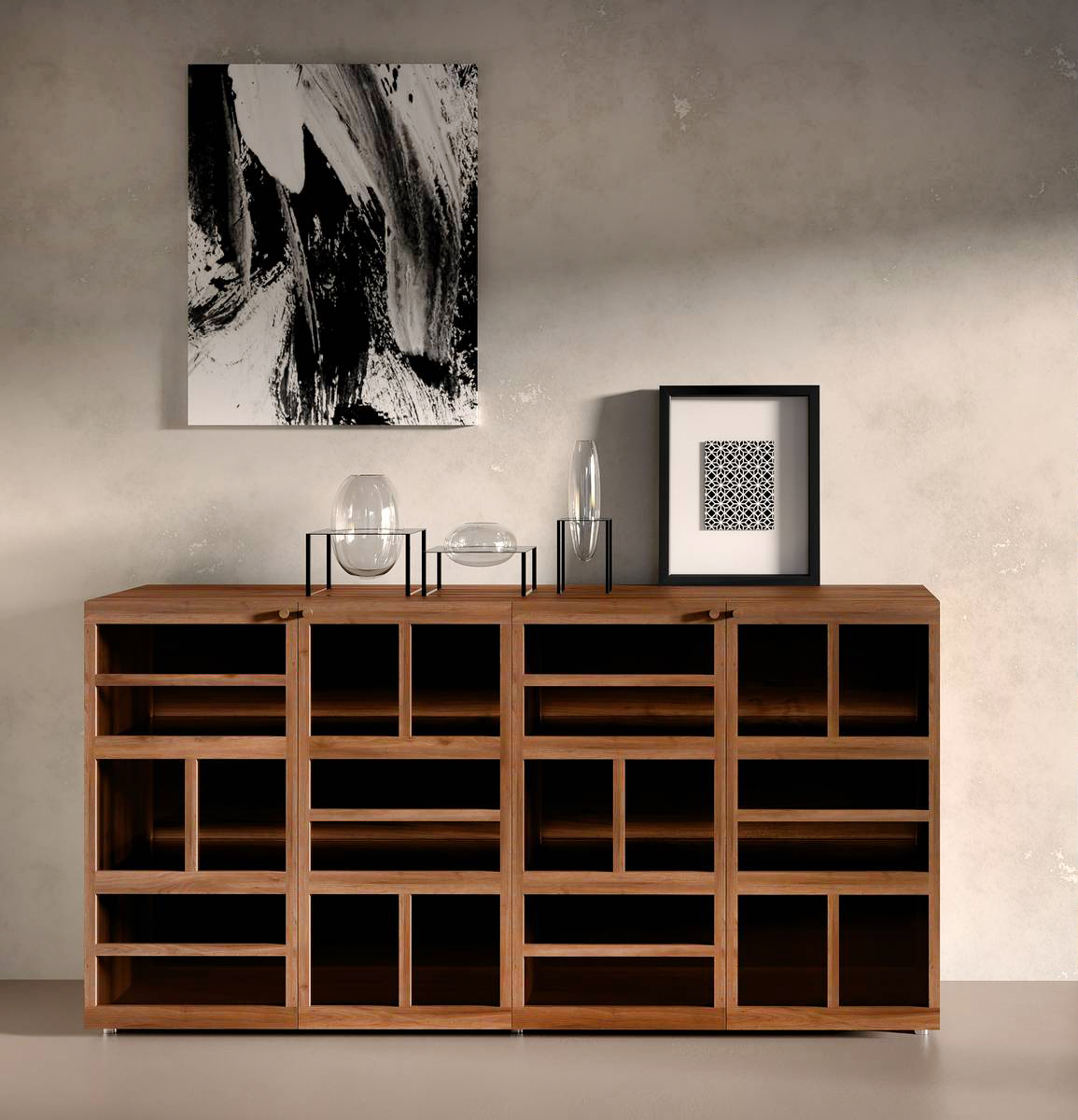 La nuova madia Torii di Horm fonde insieme il minimalisnmo giapponese e l'essenzialità funzionale del design scandinavo. È realizzata con maestria artigianale in pregiato noce canaletto con venature a vista; le quattro ante sono in vetro temperato bronzato elegantemente integrato. L'illuminazione interna a Led  trasforma ogni oggetto in un pezzo da collezione. https://www.horm.it – Fuorisalone, Showroom Karpeta – Via Cappuccio 18, Milano.