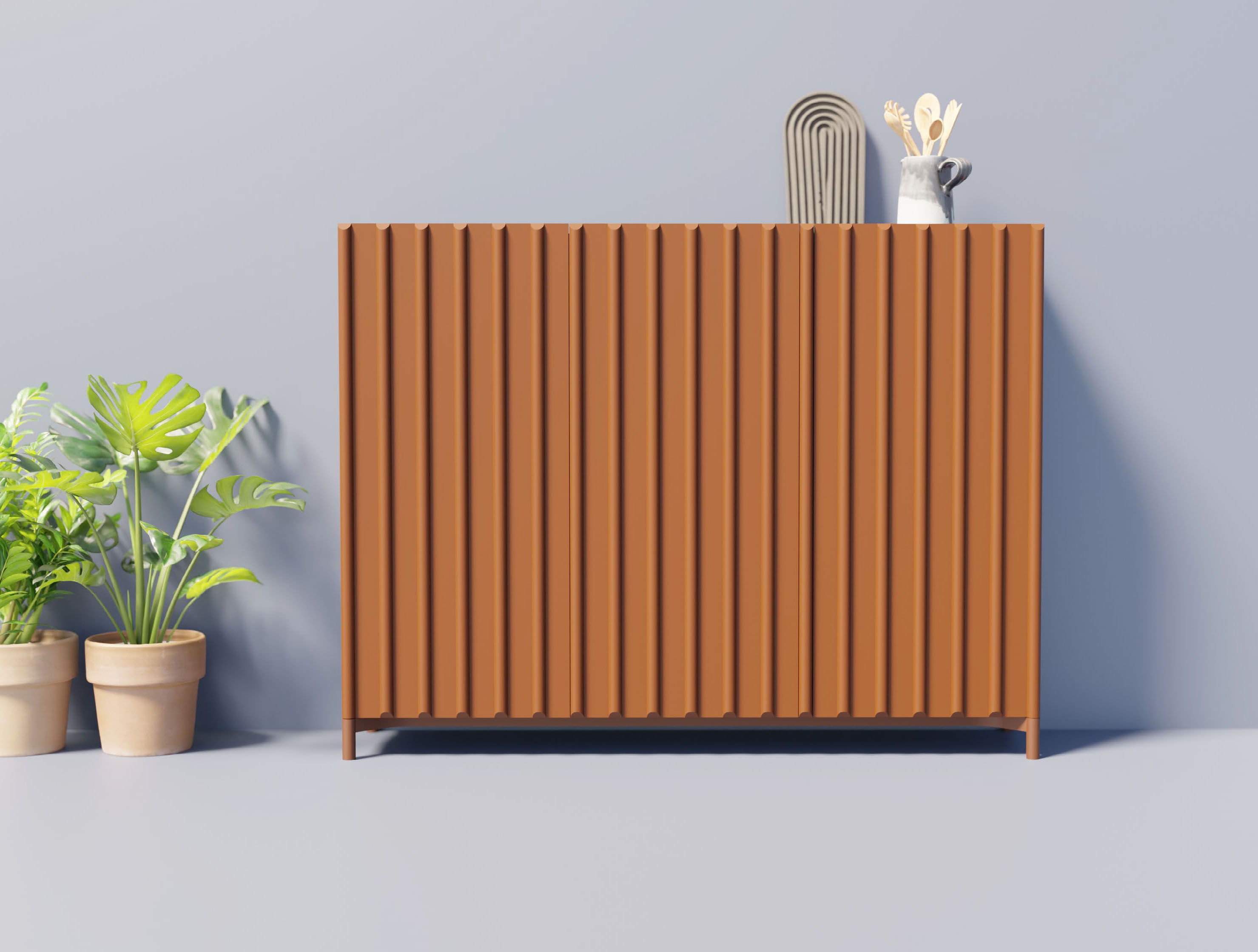 Compatta e spaziosa nello stesso tempo la madia alta ContainerUP di Miniforms che ha le ante laccate in colori vivaci decorate da un motivo verticale di ispirazione industriale. È personalizzabile dal top al basamento passando per la finiture della struttura.  https://www.miniforms.com - Salone del Mobile, padiglione 22, stand M20.