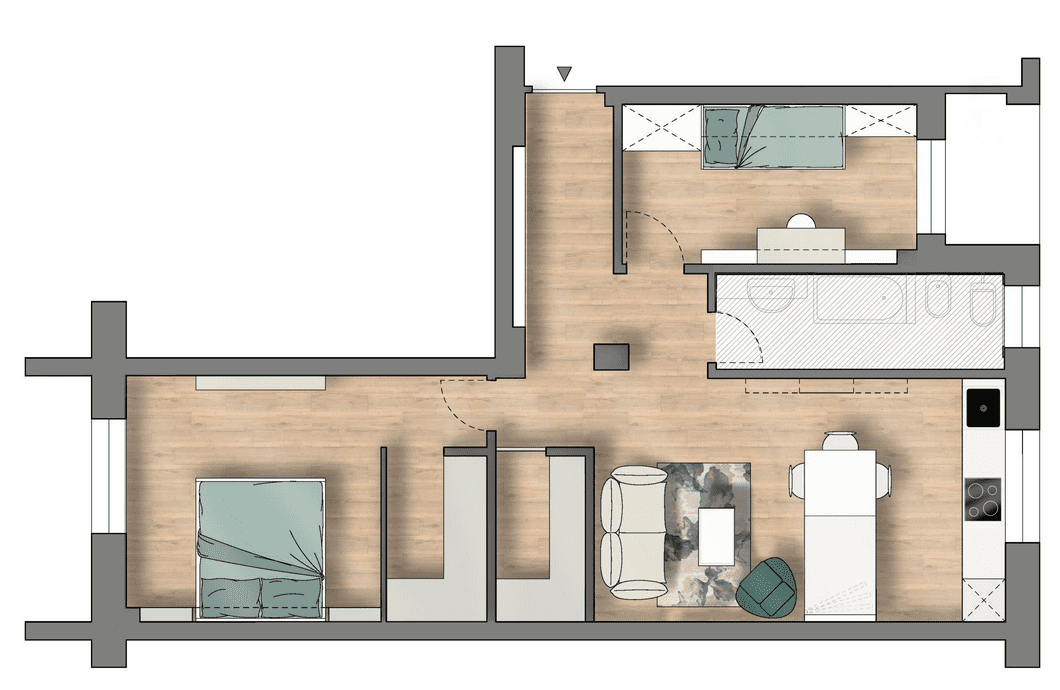 Progetto trilocale da bilocale con cabina armadio Progetto trilocale da bilocale con cabina armadio