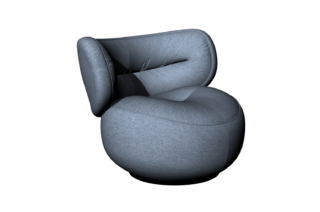 La poltrona Amelie ha una forma accogliente che invita al relax sottolineata dalla presenza dello schienale sagomato e dalla morbida seduta. È disponibile rivestita in tessuto o in pelle.   https://www.nubeitalia.com - Salone del Mobile, padiglione 18, stand B07.